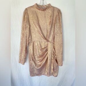 ANDREE BY UNIT Shimmering Gold Long Sleeve Dress Champagne Sz M NWT